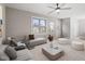 Comfortable living room with neutral decor, soft textures, a ceiling fan, and plenty of natural light at 4610 Lemon Heights Dr, Sanford, NC 27332
