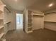 Bright walk-in closet with ample shelving, rod space and neutral carpeting at 4881 Grosbeak Ct, Mebane, NC 27302