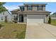 Charming two-story home with gray siding, black shutters, a two-car garage, and a well-manicured lawn at 50 Fontaine Dr, Franklinton, NC 27525