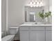 Bright bathroom featuring modern vanity, toilet and mirror with decorative plants at 2115 Trailside Dr, Durham, NC 27704