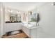 Bright main bath features double vanity, soaking tub and glass enclosed shower at 220 Green Haven Blvd, Youngsville, NC 27596