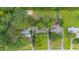 A serene aerial view of the property nestled amidst lush greenery and tree-lined streets at 2728 Old Milburnie Rd Rd, Raleigh, NC 27604