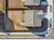 Aerial view of a home with a well-manicured lawn and a fenced backyard with a seating area at 3512 Dragonfly River Ct, Raleigh, NC 27604