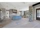 Large kitchen with a blue island and stone accents at 6509 Zebulon Rd, Wake Forest, NC 27587
