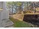 Backyard with retaining wall and storage shed at 7712 Falcon Rest Cir, Raleigh, NC 27615