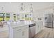 Open kitchen featuring a large island, stainless steel appliances, and white cabinetry at 98 Willow Cameron Way, Angier, NC 27501