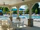 Poolside seating under covered area provides comfort and relaxation for community members at 15 Nimble Way # 175, Clayton, NC 27520