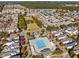 Aerial view showcasing a neighborhood featuring a community pool and common area with gazebo at 1400 Gathering Park Cir # 204, Cary, NC 27519