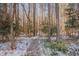 Scenic wooded path covered in snow, lined with lush greenery and tall trees, creating a tranquil atmosphere at 659 Willard Dr, Creedmoor, NC 27522