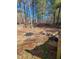 Fenced backyard with mature trees, leaves on the ground, and fire pit at 701 Grandview Drive Dr, Durham, NC 27703