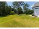 The large, well-maintained backyard and lush trees of this new construction home offers privacy at 8621 Bishop Pine Ln, Wake Forest, NC 27587