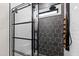 Glass shower enclosure showcasing modern fixtures, hexagon tile accent wall and subway tile at 8621 Bishop Pine Ln, Wake Forest, NC 27587