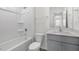 Bright bathroom featuring a shower-tub combination and a neutral vanity with light countertop at 433 Citron St, Sanford, NC 27332
