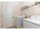 Efficient laundry room with modern appliances, and shelving for storage at 5627 Quitman Trl, Raleigh, NC 27610