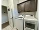 Clean and well-lit laundry room with modern appliances and custom cabinetry for storage at 1113 Hudson Dr, Mebane, NC 27302