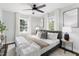 Cozy bedroom with a large bed, stylish bedding, and two bright windows at 2204 Guess Rd, Durham, NC 27705