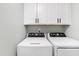Laundry room with washer, dryer, and built in cabinets for storage at 2204 Guess Rd, Durham, NC 27705