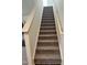 A stairway features carpeted steps and a white railing that leads to the home's second floor at 704 Mirror Pond Dr, Zebulon, NC 27597