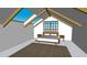 Rendering of main bedroom featuring exposed ceiling beams, a large window, and a platform bed at 709 North St, Durham, NC 27701