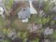 Aerial view of the home featuring the back patio perfect for entertaining and surrounded by a wooded area at 20 Crane Dr, Louisburg, NC 27549