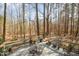 Private back deck overlooks a wooded area, complete with an outdoor table and seating, perfect for relaxation at 577 Woodbury, Pittsboro, NC 27312