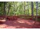 Expansive red wooden deck perfect for entertaining or relaxing outdoors at 1402 Princess Anne Rd, Cary, NC 27513