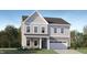 Charming two-story home with gray siding, stone accents, a two-car garage, and beautifully landscaped front yard at 187 E Fountainhead Ln, Garner, NC 27529