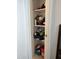 Open closet with supplies and accessories on shelves for storage space at 3607 Buffaloe Rd, Raleigh, NC 27604