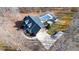 Aerial view of home with covered pool and long drive way on wooded lot at 4639 Reid Rd, Elon, NC 27244
