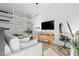 Modern living space featuring shelving, stylish furniture, and a view of the outdoors at 521 N Mangum St # 33, Durham, NC 27701