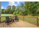 Relaxing backyard deck with two Adirondack chairs overlooking a lush green lawn at 135 Scenic Rock Dr, Youngsville, NC 27596