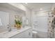 Bright bathroom features double sinks, a spacious vanity, and a shower-tub combo at 135 Scenic Rock Dr, Youngsville, NC 27596