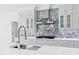Stylish kitchen with stainless steel hood over gas range and decorative backsplash at 162 Lookout Rdg # 677, Pittsboro, NC 27312