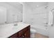Bright bathroom showcasing the vanity with a marble countertop, toilet, and shower-tub combination at 2117 Mckenzie Ridge Lane Ln, Apex, NC 27502