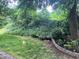 Secluded backyard featuring lush greenery, mature trees, and landscape beds, creating a private, natural setting at 2820 Bedfordshire Ct, Raleigh, NC 27604