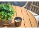 Backyard table with potted plant and candle on a sunny day at 723 Holloway St, Durham, NC 27701