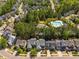 Aerial view of lush green neighborhood showcasing pool and beautiful homes at 803 Landuff Ct, Cary, NC 27519