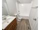 Standard bathroom featuring a single vanity, toilet, and shower and bathtub combo at 26 Malbry Pl, Durham, NC 27704