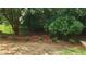 A backyard with a wooded area and a mulched area with green shrubs at 4319 White Cliff Ln, Durham, NC 27712