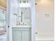 Charming bathroom featuring a vanity with mint green cabinets, and a shower-tub combination at 240 Seaforth Landing Dr, Pittsboro, NC 27312