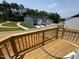 Community view from deck showcasing new homes, streetscape, and green spaces in a residential area at 304 Chesapeak Commons St # 146, Garner, NC 27529