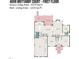 Detailed first floor plan showing kitchen, living room, dining area, and garage layout at 4009 Brittabby Ct, Raleigh, NC 27606