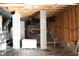 Unfinished basement space showing support columns, exposed ceiling and ductwork at 4305 Albino Deer Way, Wake Forest, NC 27587