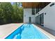 The backyard features a modern pool with a tanning ledge, surrounded by lush greenery and a patio at 4908 Birchleaf Dr, Raleigh, NC 27606