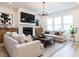 Cozy living room with a fireplace, comfortable seating, and large windows at 696 The Parks Dr, Pittsboro, NC 27312