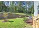 View of the backyard of a new construction home and the wooded tree line in the distance at 120 Weavers Grove Dr, Chapel Hill, NC 27514