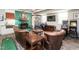 Comfortable living room with a fireplace, arcade games, leather furniture, and a wall mounted TV at 2511 Pineway Dr, Burlington, NC 27215