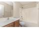 A well-lit bathroom featuring a tub-shower combination with a single sink vanity at 705 Keystone Park Dr # 51, Morrisville, NC 27560