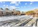 Spacious, snowy backyard with a wooden privacy fence surrounding the property at 7103 Big Horn Dr, Hillsborough, NC 27278