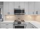 Modern kitchen with stainless steel appliances, including an oven, stovetop, and microwave for cooking at 7103 Big Horn Dr, Hillsborough, NC 27278